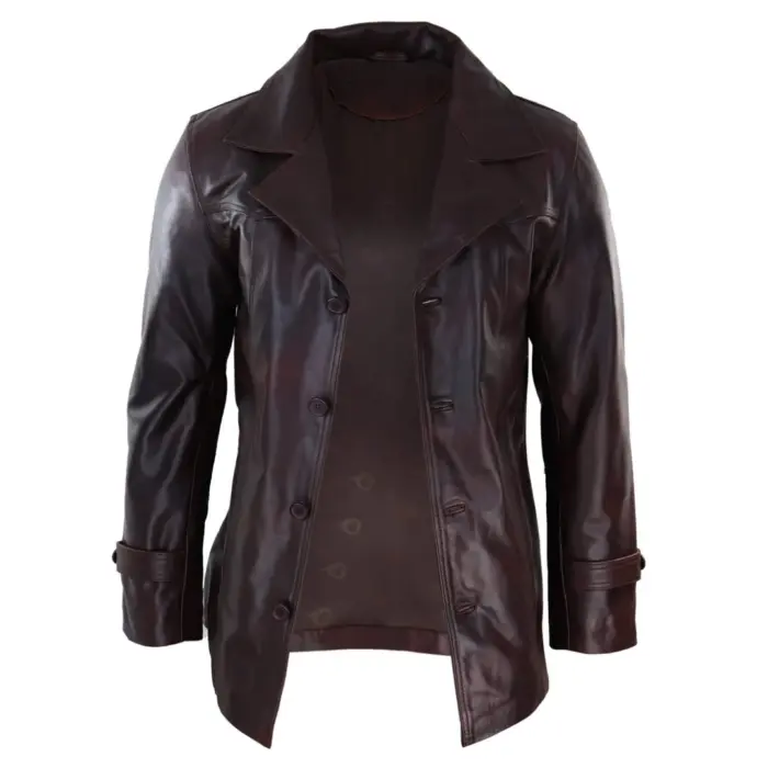 Mens Real Leather Coat Jacket Classic Wine Black Fit Smart Casual - Image 4