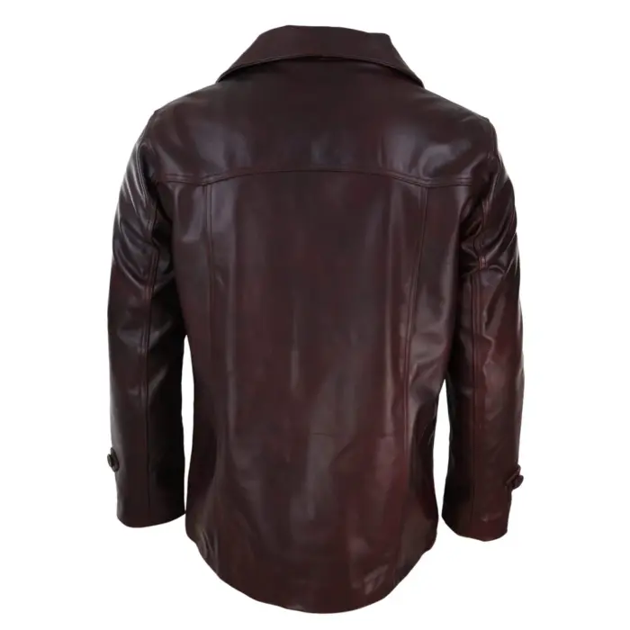 Mens Real Leather Coat Jacket Classic Wine Black Fit Smart Casual - Image 3