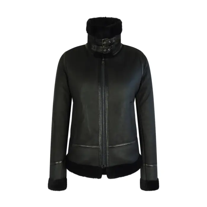 Womens Classic Black Real Sheepskin Zip Flying Jacket B3 Pilot Coat Tailored Fit - Image 7