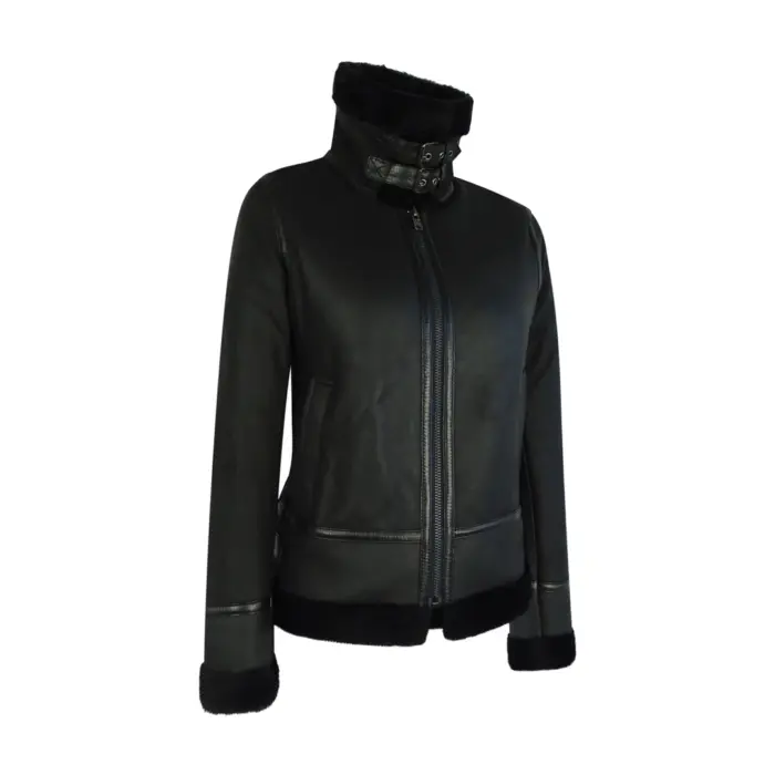 Womens Classic Black Real Sheepskin Zip Flying Jacket B3 Pilot Coat Tailored Fit - Image 6