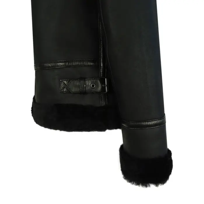 Womens Classic Black Real Sheepskin Zip Flying Jacket B3 Pilot Coat Tailored Fit - Image 5