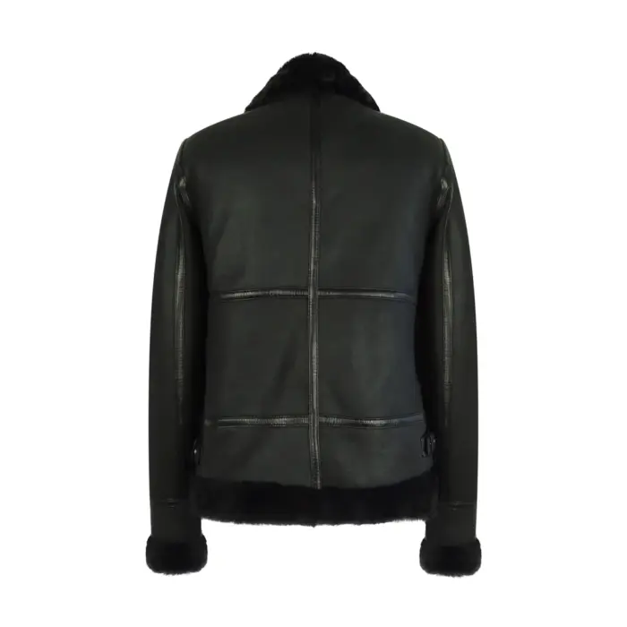 Womens Classic Black Real Sheepskin Zip Flying Jacket B3 Pilot Coat Tailored Fit - Image 4