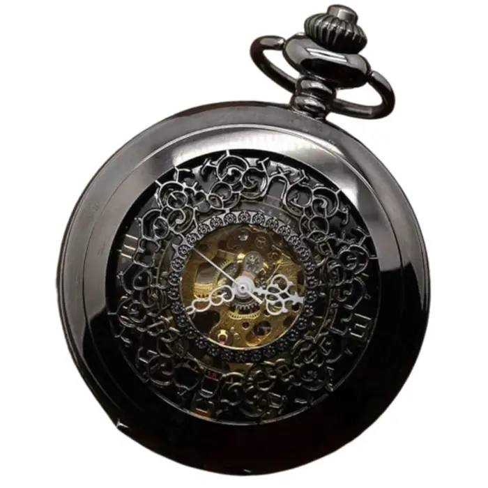 Mechanical Skeleton Half Hunter Antique Brass Pocket Watch - Image 1