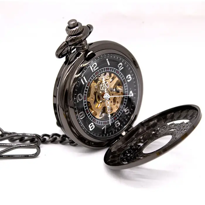 Mechanical Skeleton Half Hunter Antique Brass Pocket Watch - Image 2