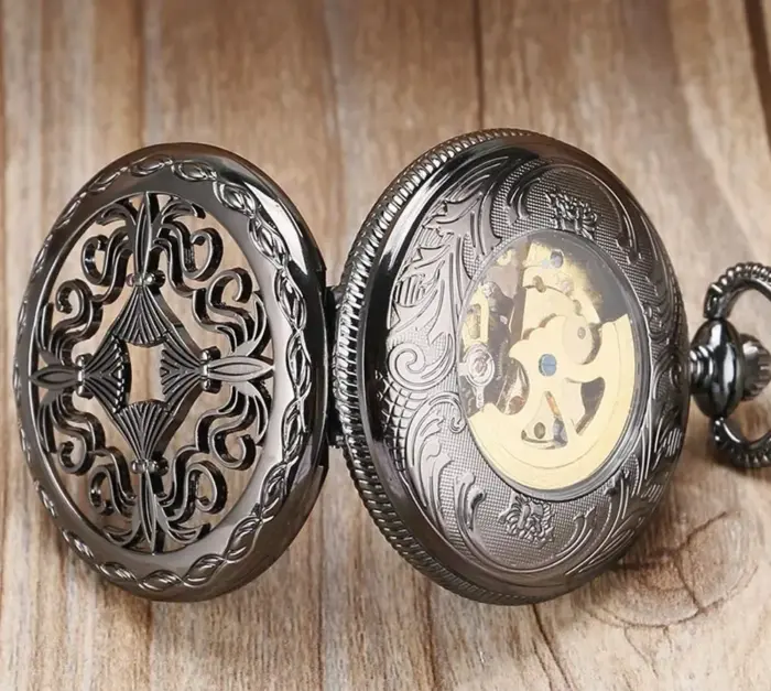 Mechanical Skeleton Half Hunter Antique Brass Pocket Watch - Image 3