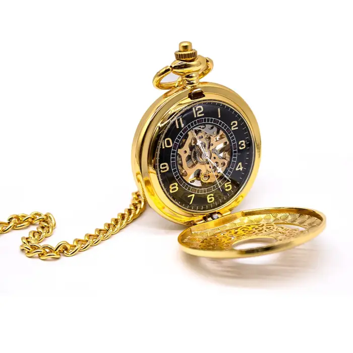 Mechanical Skeleton Half Hunter Antique Brass Pocket Watch - Image 8