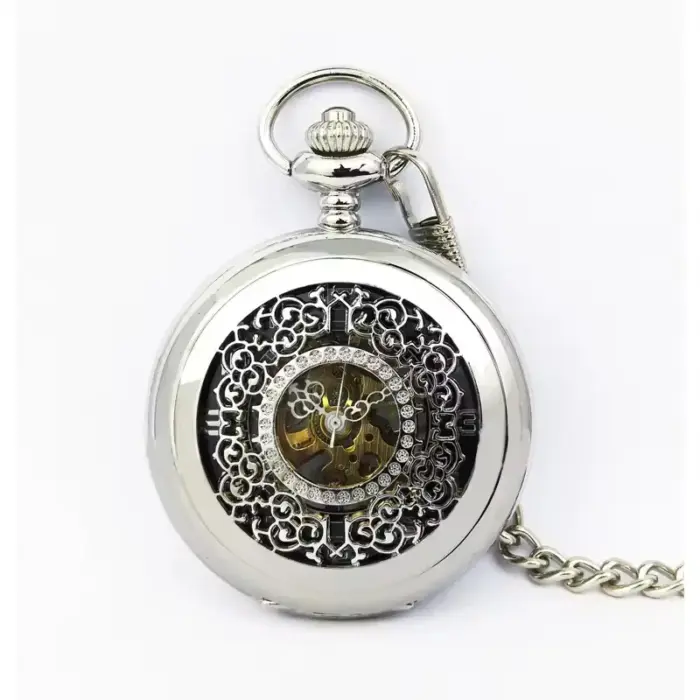 Mechanical Skeleton Half Hunter Antique Brass Pocket Watch - Image 12
