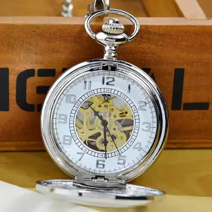 Mechanical Skeleton Half Hunter Antique Brass Pocket Watch - Image 14