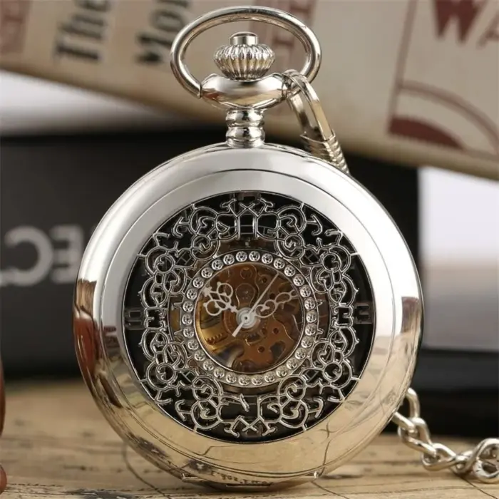 Mechanical Skeleton Half Hunter Antique Brass Pocket Watch - Image 15