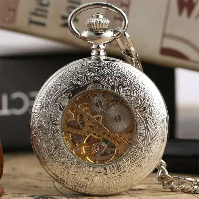 Mechanical Skeleton Half Hunter Antique Brass Pocket Watch - Image 16