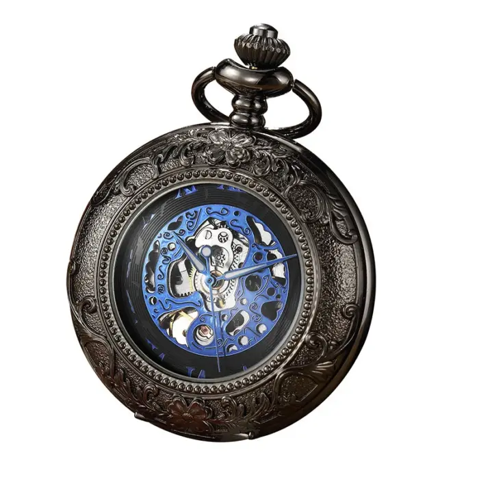 Mechanical Skeleton Half Hunter Vintage Pocket Watch - Image 1