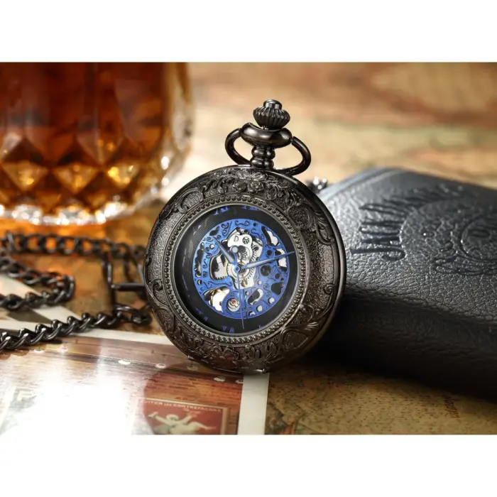 Mechanical Skeleton Half Hunter Vintage Pocket Watch - Image 5