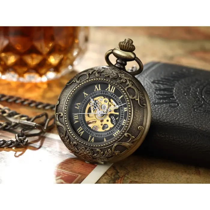 Mechanical Skeleton Half Hunter Vintage Pocket Watch - Image 10
