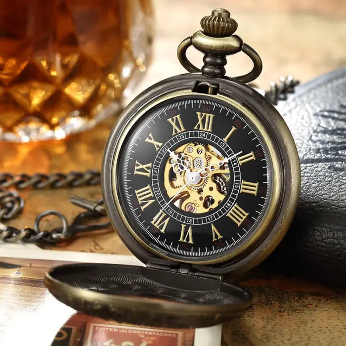 Mechanical Skeleton Half Hunter Vintage Pocket Watch - Image 11