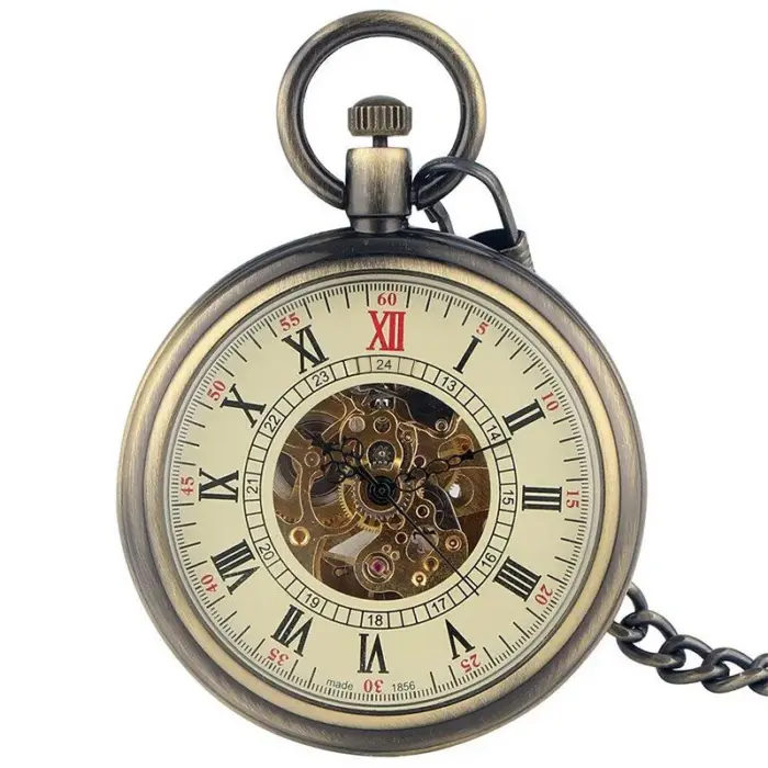 Mechanical Skeleton Open Face Antique Pocket Watch - Image 1