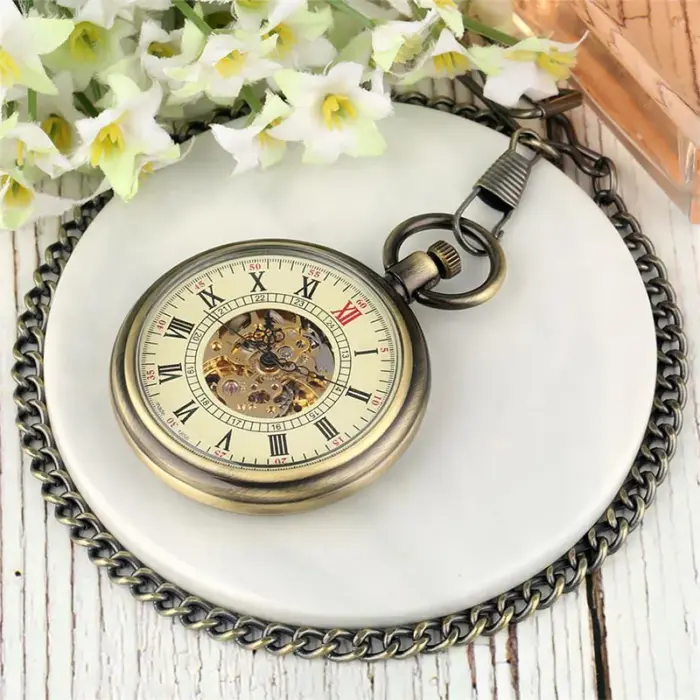 Mechanical Skeleton Open Face Antique Pocket Watch - Image 4