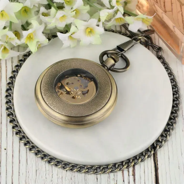 Mechanical Skeleton Open Face Antique Pocket Watch - Image 5