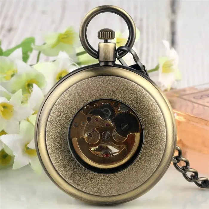 Mechanical Skeleton Open Face Antique Pocket Watch - Image 6