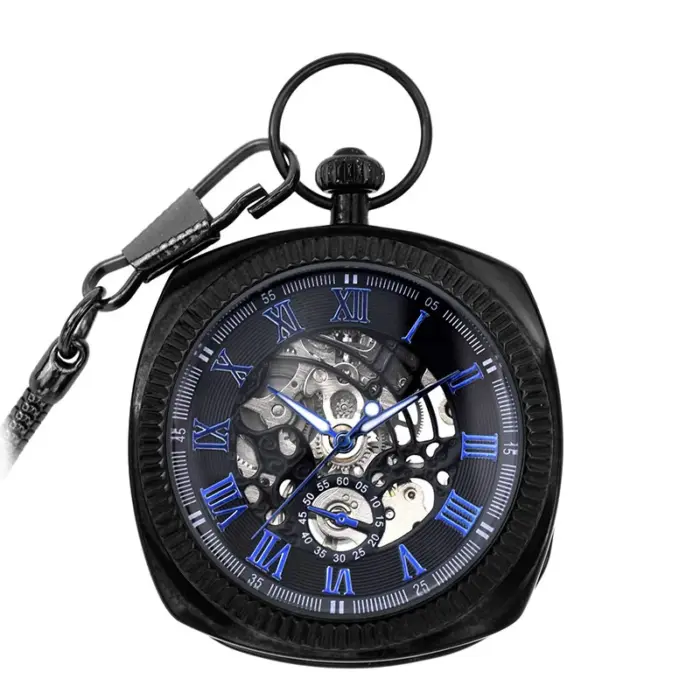 Mechanical Skeleton Open Face Square Pocket Watch - Image 1