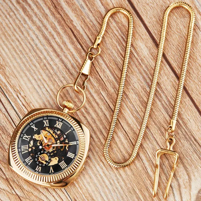 Mechanical Skeleton Open Face Square Pocket Watch - Image 14