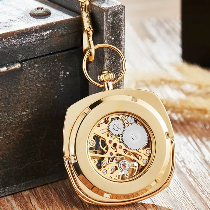 Mechanical Skeleton Open Face Square Pocket Watch - Image 15
