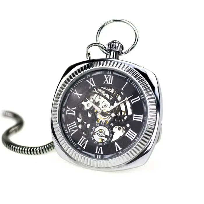 Mechanical Skeleton Open Face Square Pocket Watch - Image 18