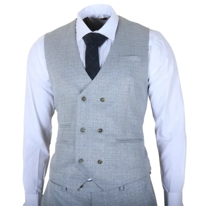 Luis - Men's Light Blue Plaid Check Slim Fit 3 Piece Suit - Image 6