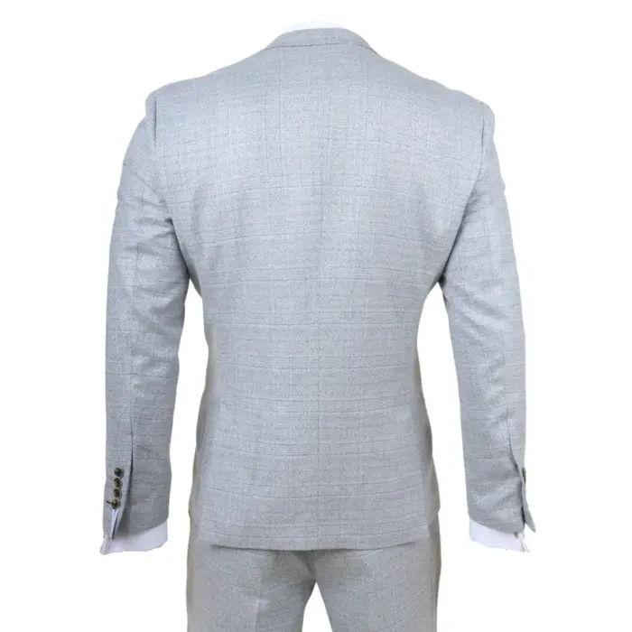 Luis - Men's Light Blue Plaid Check Slim Fit 3 Piece Suit - Image 7