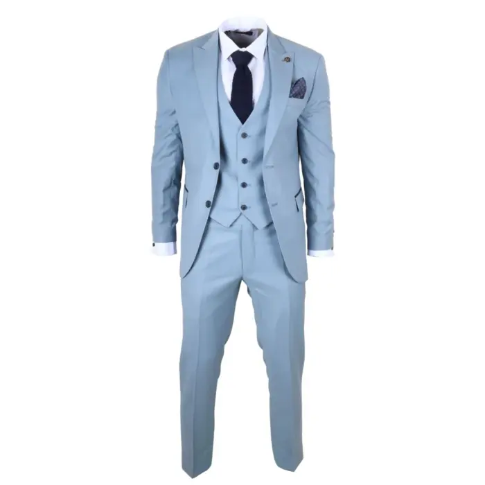 IM32 - Men's Plain Turquoise Blue 3 Piece Suit - Image 3