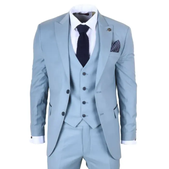 IM32 - Men's Plain Turquoise Blue 3 Piece Suit - Image 1