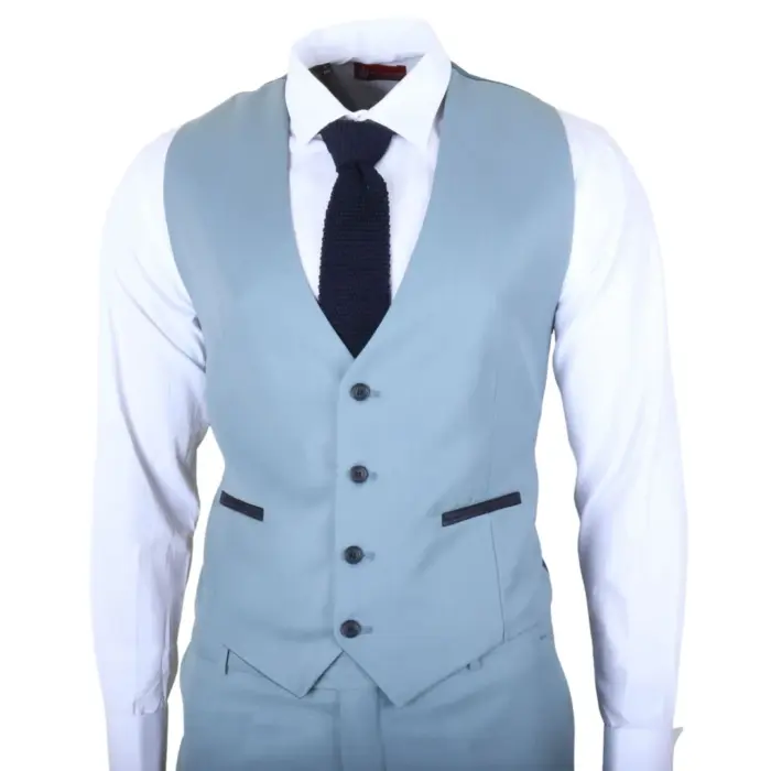 IM32 - Men's Plain Turquoise Blue 3 Piece Suit - Image 6