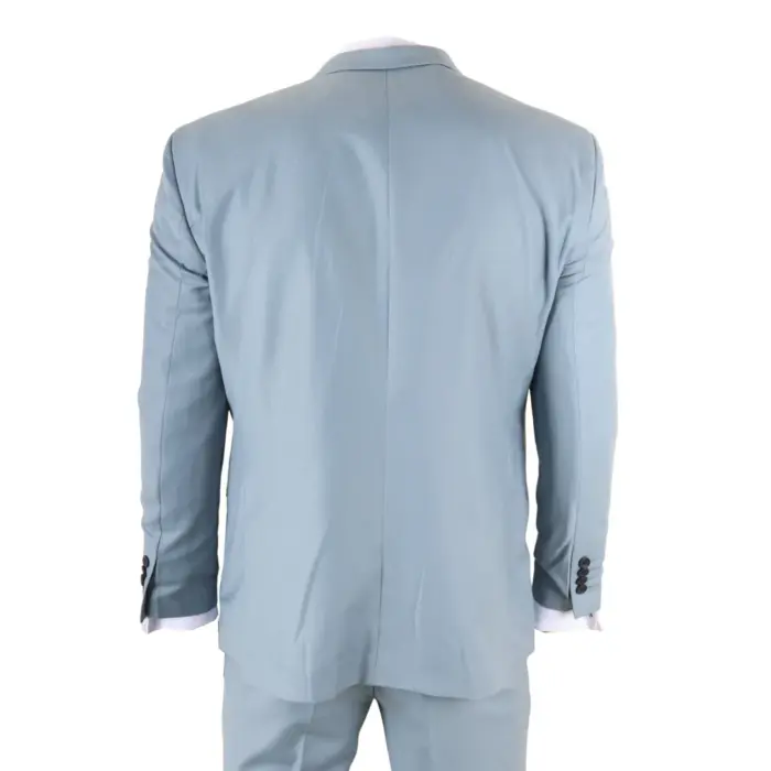 IM32 - Men's Plain Turquoise Blue 3 Piece Suit - Image 7