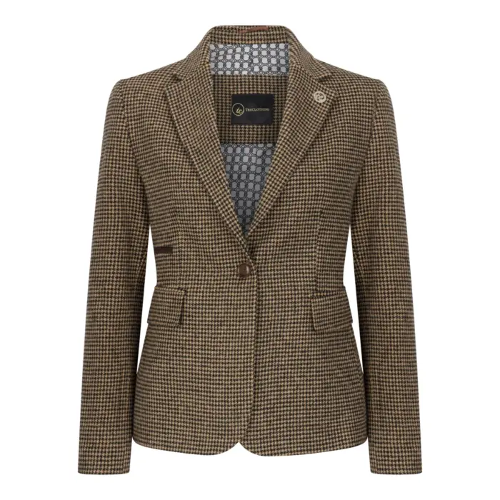 TPW-20 - Women's Wool Blend Brown Dogtooth Tweed Blazer - Image 1