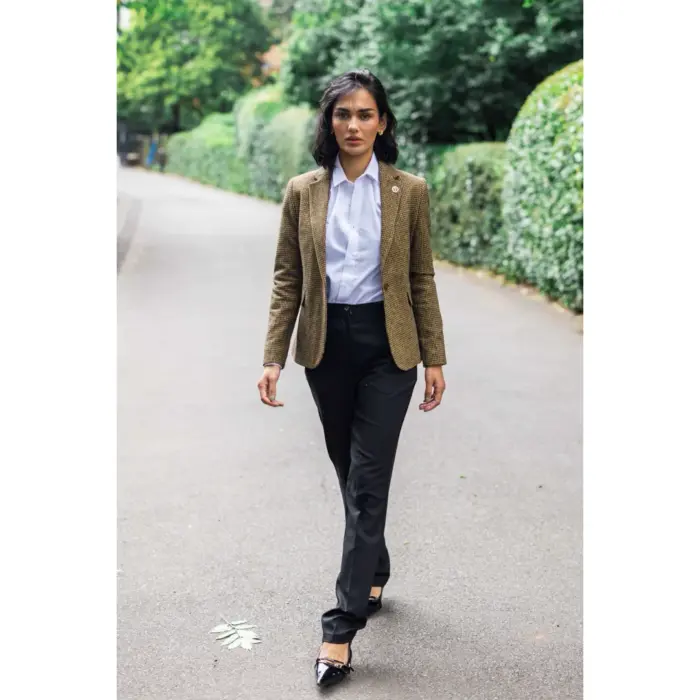 TPW-20 - Women's Wool Blend Brown Dogtooth Tweed Blazer - Image 3
