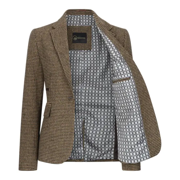TPW-20 - Women's Wool Blend Brown Dogtooth Tweed Blazer - Image 4