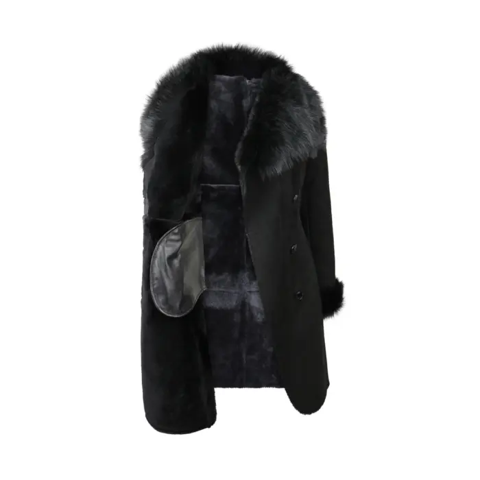 Ladies Real Sheepskin Jacket Suede Button Slim Fit 3/4 Long Trench Coat Designer - Image 2