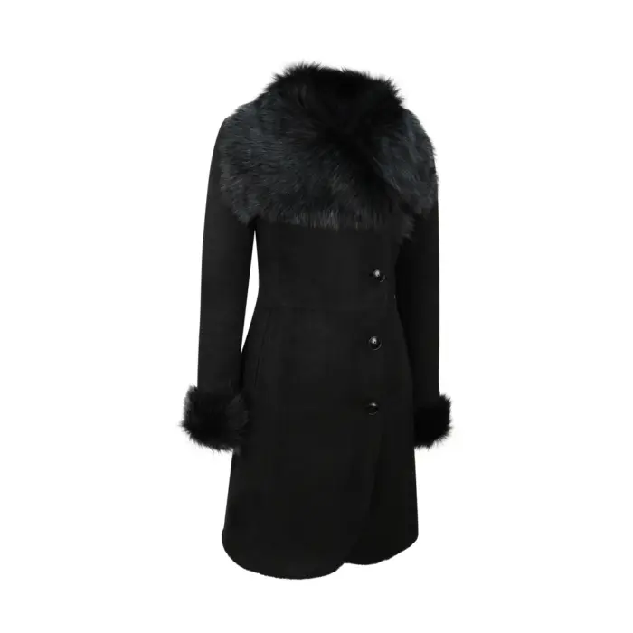 Ladies Real Sheepskin Jacket Suede Button Slim Fit 3/4 Long Trench Coat Designer - Image 6