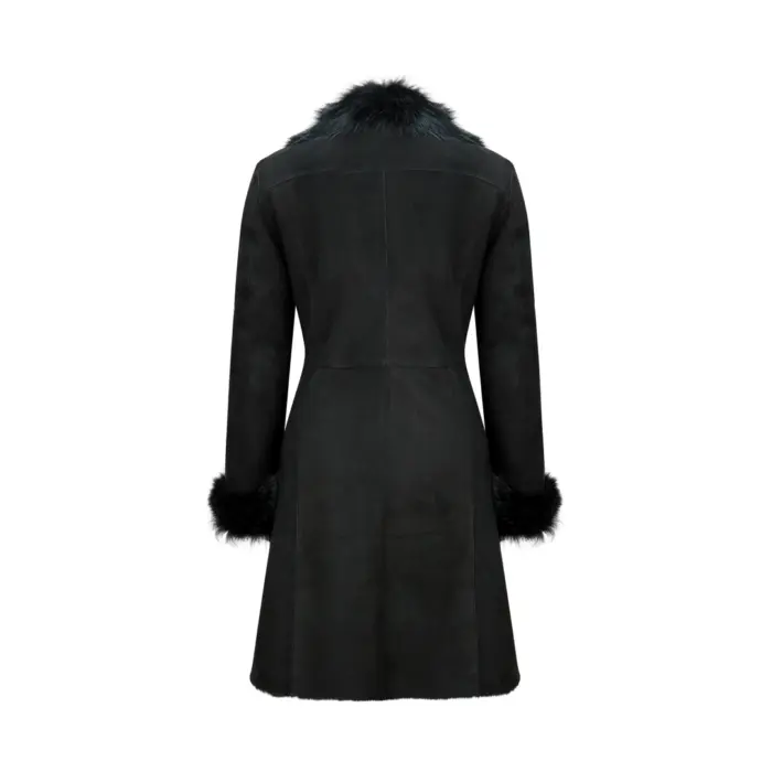 Ladies Real Sheepskin Jacket Suede Button Slim Fit 3/4 Long Trench Coat Designer - Image 3