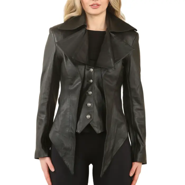 Women's Gothic Mid-Length Edwardian Leather Jacket - Image 1