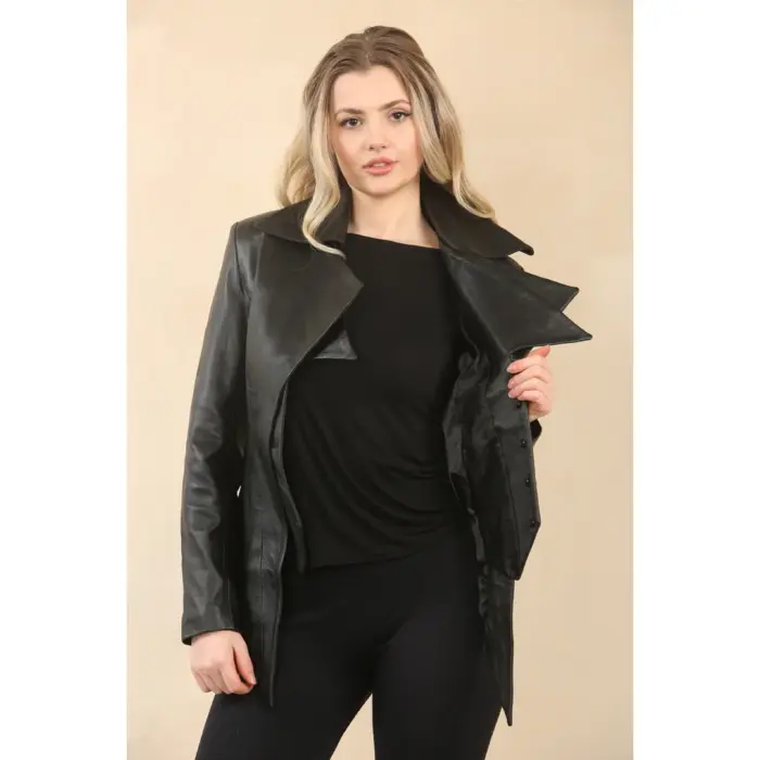 Women's Gothic Mid-Length Edwardian Leather Jacket - Image 2