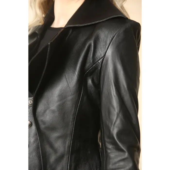 Women's Gothic Mid-Length Edwardian Leather Jacket - Image 7