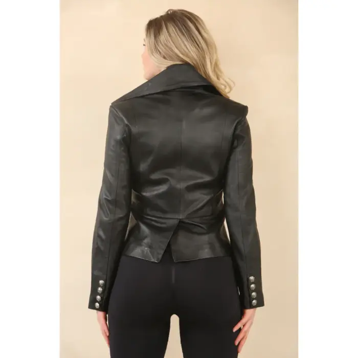Women's Gothic Mid-Length Edwardian Leather Jacket - Image 3